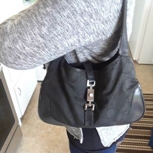 Gucci  Vintage Black GG  Jackie O Hobo Canvas Bag